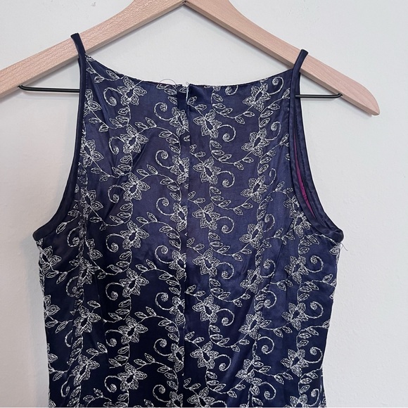 Vintage Jessica McClintock 90s Navy Purple Dress Sliver Floral Pattern Gown y2K - Picture 7 of 12